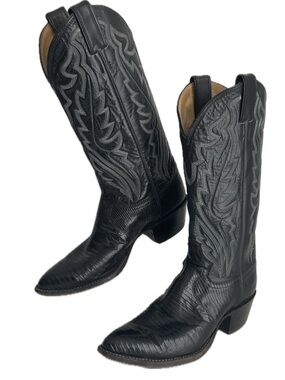 Justin Boots Women 6.5 D Black Western Embossed Leather Cowboy Lizard Boots